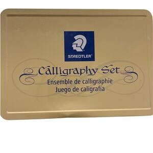Staedtler Calligraphy Set Kit w/ Pens Ink Practice Pad Tin